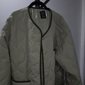 Olive Quilted Jacket with Black Trim